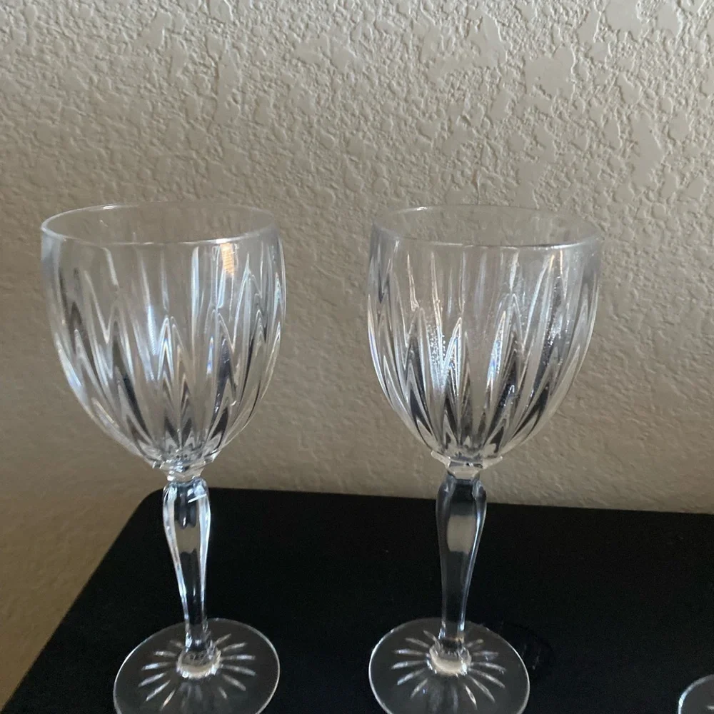 3 Cristal D'Arques-Durand Classic Crystal France Faceted Stem 8.5” Wine Goblets